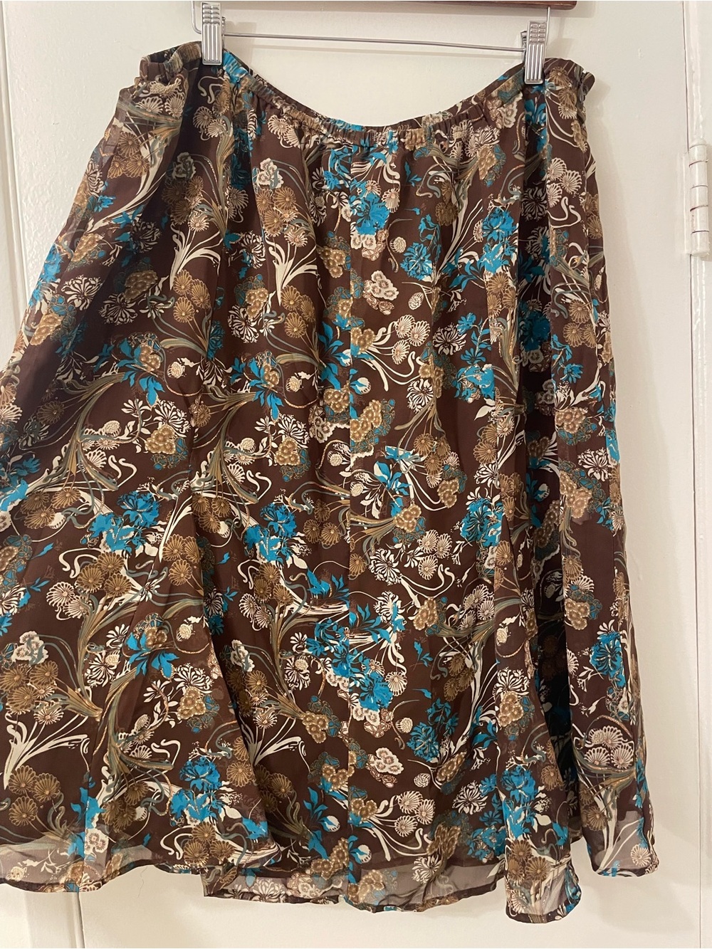 Vintage Y2K Brown & Blue Floral Midi Skirt